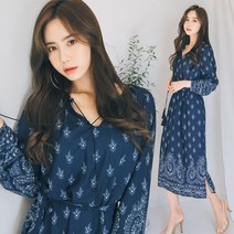 헤링본 롱 비치원피스 데일리 루즈핏 긴팔 에스닉 캐주얼 바캉스 비치웨어 휴양지룩 H388