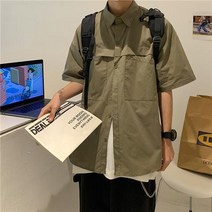 CIUUC 반소매 셔츠 남자의 일본 복고풍 러피 잘 생긴 작업 셔츠 한국 패션 느슨한 소그룹 여름 항구 맛 반 소매 셔츠