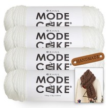 [니뜨] 모드케이크(100g) 뜨개실x4볼+뉴로이드롱머플러도안+라운드엣지라벨 1개, 01_화이트