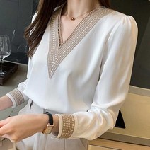 딥브이넥 여성 긴팔 블라우스 오피스 하객 데일리
