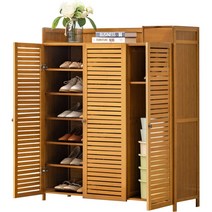 대형 현관 원목 신발장 수납장 대나무 캐비닛 슈즈, 3도어6겹깊이폭높이 98x32x100