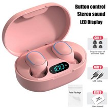 E7S TWS 무선 이어폰 블루투스 5.0 헤드폰 방수 이어 버드 LED 디스플레이 HD 스테레오베이스 마이크 Xiaomi 폰 호환 화웨이, Pink