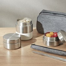 락앤락 스텐 보온도시락 350ml + 가방 세트, 아이보리(도시락), 그레이(가방), 1세트