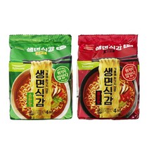 풀무원 생면식감 매운맛 4입 + 순한맛 4입 라면 멀티팩 1+1(총2개), 매운맛4입(383.6g) 1개, 순한맛4입(389.6g) 1개