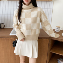 수키 체크무늬 터틀넥 니트 1092173