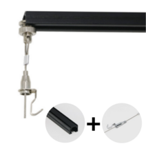 네옴유통 천장용 와이어 액자걸이 레일 후크 1세트, 액자레일 1m 블랙 레일후크1m