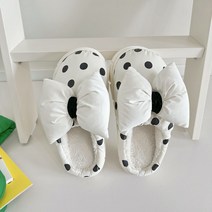 데일리오니 리본 도트 발편한 겨울 실내화 뽀글이 통굽 사무용 털 패딩 슬리퍼