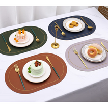 라데코 라운드 프레임 방수 양면 식탁매트 4p, 네이비/옐로우, 45 x 30 cm, 4매