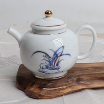 고급 금도금 백자 사군자 다관(난초)