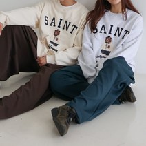 오버핏 맨투맨 세인트 레터링 면 긴팔 티셔츠 가을 간절기