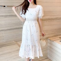 드레스날다 순수한 플라워 스퀘어넥 펀칭 레이스 롱 원피스(mops1431)