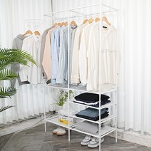 한평한뼘 옷걸이 행거 무볼트 선반형 멀티 헹거 + 고무망치, 화이트