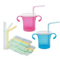아가프라 3WAY 빨대컵 180ml x 2p + 빨대 랜덤 발송 100p, 핑크+블루