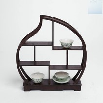 socean 원목 선반 다기장 한옥 가구 연꽃 (29x31cm) 다기 장식장 진열장 다완장 전통 찻잔 선반 전통 도자기 고전 가구