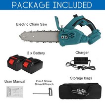 Makita 18V 배터리 사용 전기 체인톱 21V 10 인치 1.5AH 리튬 이온 오일 자동 윤활 목재 커터 전동 공구, 2차검수진행, 2 battery