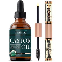 Castor Oil (2oz) + Filled Mascara Tube USDA Certified Organic 100% Pure Cold Pressed Hexane Free by Live Fraiche. Stimulate Growth for Eyelashes E