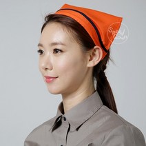 HA4337 오렌지곤줄머리띠스카프-머리띠포함/조리모자/위생모자/위생모/조리모/셰프모자/셰프모/셰프두건/조리두건/헬로모자/식당/조리사복/조리복, 1개