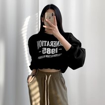 티데일리 여성용 스트링 기모 크롭 맨투맨