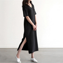 비스코스 인견 반팔 브이넥 원피스 부드러운 실크터치