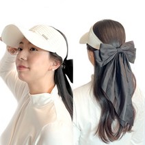 디네로 여성 골프모자 니트캡 리본핀 세트 상품 여자모자 썬캡 선캡 봄 여름 가을 왕리본, 검정(모자)+흰색(리본핀)