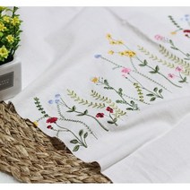 혜인천 대폭 20수 광목 들꽃 자수원단 2줄 워싱원단 바란스 패치 이불 커텐, 들꽃자수 백아이보리색