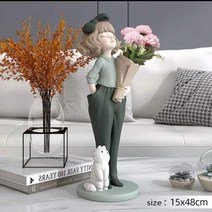수납 서랍형 쇼파 벤치 의자 홈 거실 장식 인형 인테리어 동상 만화 스토 소녀 트레이 소파 가장자리 장식품 미적 이동 선물, Green height 48cm