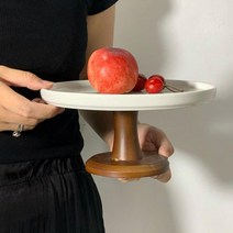 스팟 레트로 나무 높은 발 세라믹 케이크 과일 접시 스낵 악세서리 트레이, 단일사이즈, 디스크 하이 풋 M사이즈 20.5×11.5