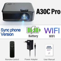 미니 빔프로젝터 캠핑 휴대용 aun mini 프로젝터 smart tv wifi 휴대용, a30c-배터리