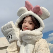 HOLYG 키밀 마우스 왕리본 귀요미 후드 머플러 모자