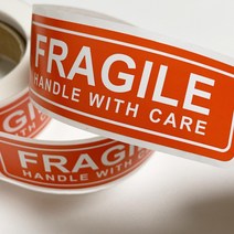 취급주의 파손주의 영문 영어 스티커 500매 1롤 FRAGILE HANDLE WITH CARE - 개당 2.5*7.5센치 사이즈 택배포장 안전 주의, 1개