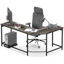 대형 L자형 컴퓨터 책상 게이밍 책상 컴퓨터 테이블 학생 책상 서재 책상 사무용 책상 본체 받침대 포함 1인용 2인용, 블랙 오크 + 블랙