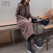 가을원피스 벨로암 후드 롱스웨터 무릎넘어 여성 와이드 루즈핏 두꺼운 이너 니트 1486003391