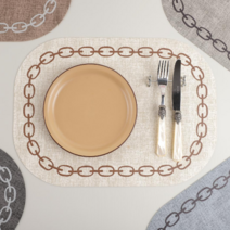 까사리꼬 체인나염 가죽 식탁 테이블 매트, 베이지 갈, 4개 (33X45)cm