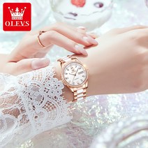 OLEVS 여성 명품 오토매틱 손목시계 메탈 가죽 2가지 밴드 스트랩 세련미 방수 야광 - 6637