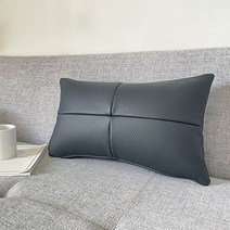 [조브라운] 천연 통가죽 십자 스티치 디자인 사각 쿠션, 아이보리