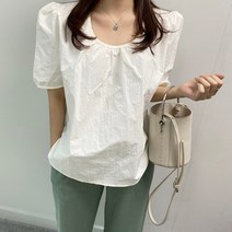 슈잼마켓 / 청순 유넥 소매퍼프 5부 블라우스