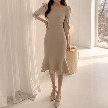 [레티고] 퍼프 소매 심플 프릴 원피스