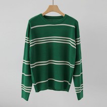 여성용 루즈핏 라운드넥 데일리룩 스트라이프 간절기 배색 어루줄단긴팔 니트 n1905