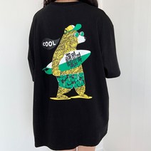 러브앤시티 서핑곰 티셔츠 오버핏 반팔티셔츠 라운드넥 여성박스티