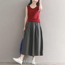 Makone 여성 캐주얼 7부 팬츠 캐주얼 반바지 7부 바지 캐주얼 팬츠여름 면 마 와이드 팬츠 슬랙스 사이즈 캐주얼 팬츠 슬림해 보이는 9부 여성바지 패션 중 롱 A라인 스커트