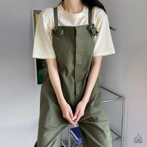 봄 여름 여자 루즈핏 와이드 오버롤 면 스판 멜빵바지 점프수트 카키 아이보리 블랙