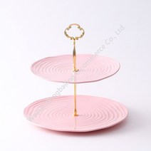 [XiangBaiLing해외직구상품] 세라믹 과일 빵 디저트 악세사리 소품 2단 트레이 진열대, A.핑크나사금화대이중(23+27CM)