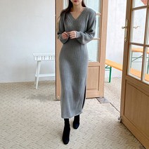수키 뒷리본 옆트임 니트원피스 1105404