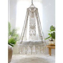 스윙 체어 펜션 고급 마당 등받이 가정용 행잉 체어, 베이지색 라운드쿠션 초대형 베이지 행잉 체어