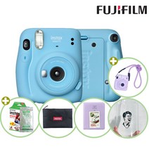 인스탁스 미니11카메라+파우치+미니1p+스트랩+하드앨범+유리컵, 1개, 스카이블루