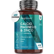 WeightWorld MAGNESIO ZICHO 메이커 + 비타민 D3-400 분할 된 정제 1 년 - 비타민 K2 망간 구리 셀레늄 및 붕소를 곁들인 칼슘 보충제 - 9 개, 5개