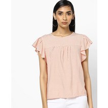 ANKRIC 데일리 톱 2022 여름 캐주얼 크루 넥 프린지 스트라이프 티셔츠