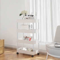 360도 회전 이동식 트롤리 바퀴달린 무빙 선반 틈새 수납장 정리함 진열대 + 다용도 소품 걸이 4개 증정