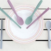 어린이집 입소준비물 실리콘수저세트 가정 집들이 손님 예단 저온 선물, 그레이