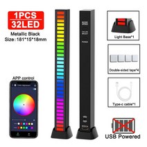 사운드 픽업 라이트 RGB 다채로운 LED 조명 앱 제어 음악 리듬 네온 음성 활성화 주변 분위기 야간, 11 32led Metal USB, 11 32led Metal USB